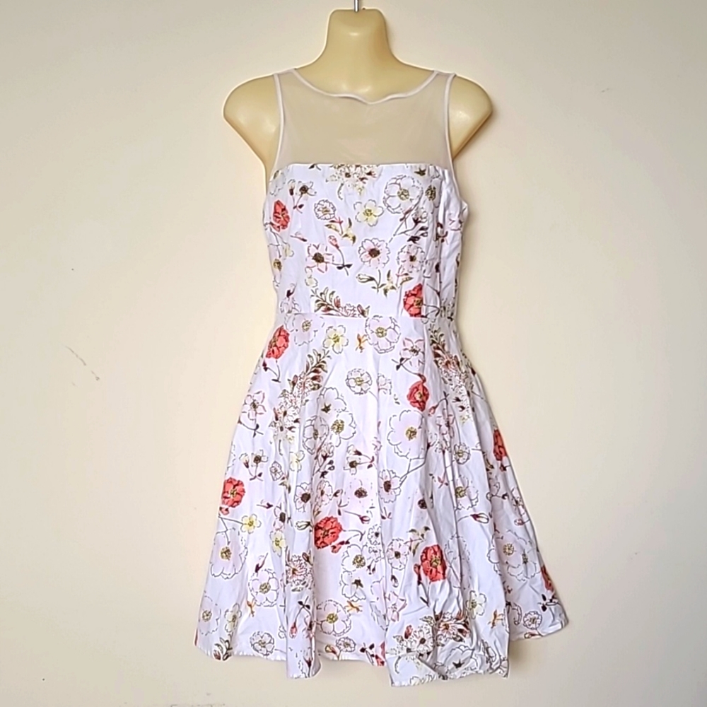 BB DAKOTA Fit and Flare White Floral Sheer Lace Size 0